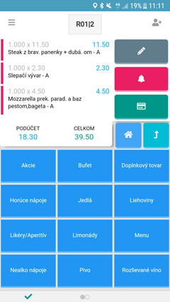Mobilný čašník a mobilná obsluha účtovacia obrazovka